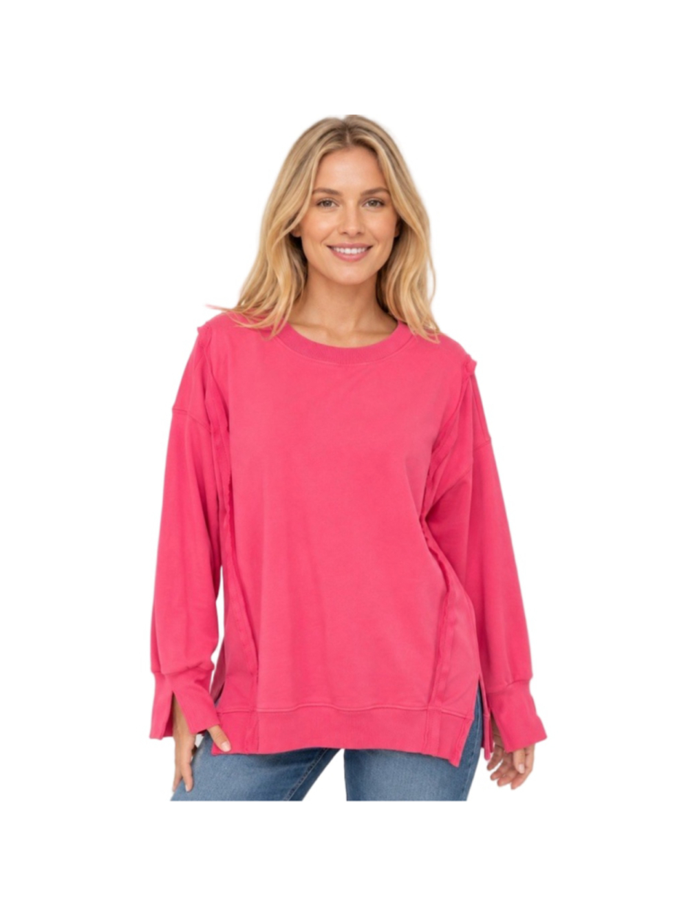 Soft Surroundings Kika French Terry Tunic Top Pink Oversized Side Slit Comfy Boh